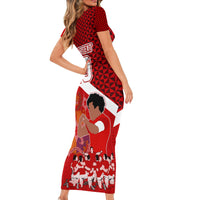 Personalised Tonga Rugby Family Matching Short Sleeve Bodycon Dress and Hawaiian Shirt Sipi Tau Dance Coat of Arms Ngatu Pattern LT03 - Polynesian Pride