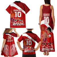 Personalised Tonga Rugby Family Matching Tank Maxi Dress and Hawaiian Shirt Sipi Tau Dance Coat of Arms Ngatu Pattern LT03 - Polynesian Pride