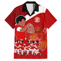 Personalised Tonga Rugby Hawaiian Shirt Sipi Tau Dance Coat of Arms Ngatu Pattern LT03 Red - Polynesian Pride