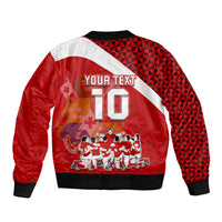 Personalised Tonga Rugby Sleeve Zip Bomber Jacket Sipi Tau Dance Coat of Arms Ngatu Pattern LT03 - Polynesian Pride