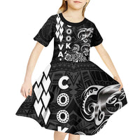 Cook Islands Va'a Polynesian Art Tattoo Kid Short Sleeve Dress Black Color LT03 - Polynesian Pride