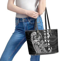 Cook Islands Va'a Polynesian Art Tattoo Leather Tote Bag Black Color LT03 - Polynesian Pride