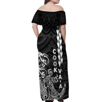 Cook Islands Va'a Polynesian Art Tattoo Off Shoulder Maxi Dress Black Color LT03 - Polynesian Pride