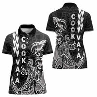 Cook Islands Vaa Polynesian Art Tattoo Women Polo Shirt Black Color