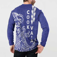 Cook Islands Va'a Polynesian Art Tattoo Button Sweatshirt Blue Color LT03 - Polynesian Pride