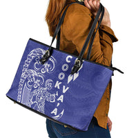 Cook Islands Va'a Polynesian Art Tattoo Leather Tote Bag Blue Color LT03 - Polynesian Pride