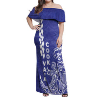Cook Islands Va'a Polynesian Art Tattoo Off Shoulder Maxi Dress Blue Color LT03 Women Blue - Polynesian Pride
