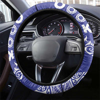 Cook Islands Va'a Polynesian Art Tattoo Steering Wheel Cover Blue Color LT03 - Polynesian Pride