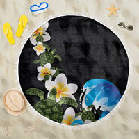 Hawaiian Plumeria and Turtle Beach Blanket with Polynesian Tribal Art Pattern Vintage Vibes LT03 One Size 150cm Black - Polynesian Pride