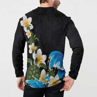 Hawaiian Plumeria and Turtle Button Sweatshirt with Polynesian Tribal Art Pattern Vintage Vibes LT03 - Polynesian Pride