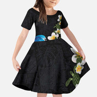 Hawaiian Plumeria and Turtle Kid Short Sleeve Dress with Polynesian Tribal Art Pattern Vintage Vibes