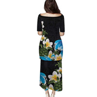 Hawaiian Plumeria and Turtle Puletasi with Polynesian Tribal Art Pattern Vintage Vibes LT03 - Polynesian Pride