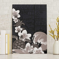 Hawaiian Plumeria and Turtle Canvas Wall Art with Polynesian Tribal Art Pattern Grayscale Color LT03 Without Frame Black - Polynesian Pride