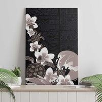 Hawaiian Plumeria and Turtle Canvas Wall Art with Polynesian Tribal Art Pattern Grayscale Color LT03 - Polynesian Pride