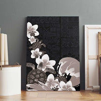 Hawaiian Plumeria and Turtle Canvas Wall Art with Polynesian Tribal Art Pattern Grayscale Color LT03 - Polynesian Pride