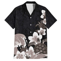 Hawaiian Plumeria and Turtle Hawaiian Shirt with Polynesian Tribal Art Pattern Grayscale Color LT03 Black - Polynesian Pride