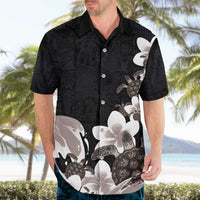 Hawaiian Plumeria and Turtle Hawaiian Shirt with Polynesian Tribal Art Pattern Grayscale Color LT03 - Polynesian Pride