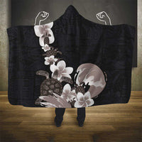 Hawaiian Plumeria and Turtle Hooded Blanket with Polynesian Tribal Art Pattern Grayscale Color LT03 - Polynesian Pride