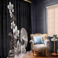 Hawaiian Plumeria and Turtle Window Curtain with Polynesian Tribal Art Pattern Grayscale Color LT03 - Polynesian Pride