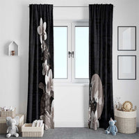 Hawaiian Plumeria and Turtle Window Curtain with Polynesian Tribal Art Pattern Grayscale Color LT03 - Polynesian Pride