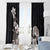 Hawaiian Plumeria and Turtle Window Curtain with Polynesian Tribal Art Pattern Grayscale Color LT03 - Polynesian Pride