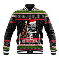 Personalized New Zealand Meri Kirihimete Baseball Jacket Maori Warrior with Rugby Christmas Tree LT03 Unisex Black - Polynesian Pride