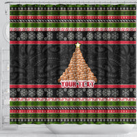 Personalized New Zealand Meri Kirihimete Shower Curtain Maori Warrior with Rugby Christmas Tree LT03 - Polynesian Pride