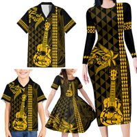 Custom Hawaii Family Matching Long Sleeve Bodycon Dress and Hawaiian Shirt Ukelele and Hula Girl Mix Kakau Pattern LT03 - Polynesian Pride