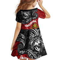 The Kingitanga - Maori King Movement Kid Short Sleeve Dress Ko Te Mana Motuhake Emblem with Moko and Polynesian Art Tattoo