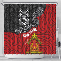 The Kingitanga - Maori King Movement Shower Curtain Ko Te Mana Motuhake Emblem with Moko and Polynesian Art Tattoo