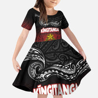 Personalised The Kingitanga - Maori King Movement Kid Short Sleeve Dress Ko Te Mana Motuhake Emblem with Silver Ferns and Polynesian Art Tattoo