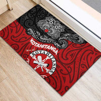 Maori Kotahitanga Rubber Doormat Aotearoa Spirit with Maori Mask and Polynesian Art Tattoo