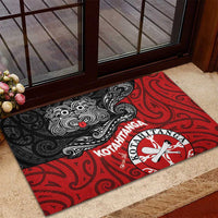 Maori Kotahitanga Rubber Doormat Aotearoa Spirit with Maori Mask and Polynesian Art Tattoo