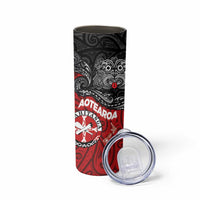 Maori Kotahitanga Skinny Tumbler Aotearoa Spirit with Maori Mask and Polynesian Art Tattoo LT03