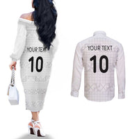 Custom Tonga Ngatu Art Rugby Mate Ma'a Couples Matching Off The Shoulder Long Sleeve Dress and Long Sleeve Button Shirt - Polynesian Pride