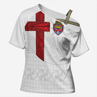 Custom Tonga Ngatu Art Rugby Mate Ma'a Cross Shoulder Shirt LT03 Female White - Polynesian Pride