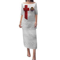 Custom Tonga Ngatu Art Rugby Mate Ma'a Family Matching Puletasi and Hawaiian Shirt LT03 Mom's Dress White - Polynesian Pride
