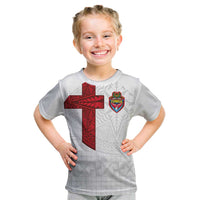 Custom Tonga Ngatu Art Rugby Mate Ma'a Kid T Shirt LT03 White - Polynesian Pride