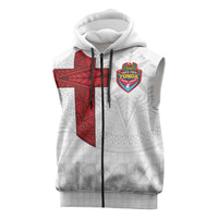 Custom Tonga Ngatu Art Rugby Mate Ma'a Sleeveless Zip Hoodie LT03 White - Polynesian Pride