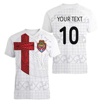 Custom Tonga Ngatu Art Rugby Mate Ma'a Women V-Neck T-Shirt LT03 - Polynesian Pride