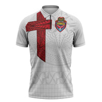 Custom Tonga Ngatu Art Rugby Mate Ma'a Zipper Polo Shirt LT03 White - Polynesian Pride