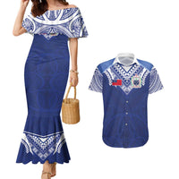 Custom Samoa Rugby Couples Matching Mermaid Dress and Hawaiian Shirt Pacific Motifs LT03 Blue - Polynesian Pride