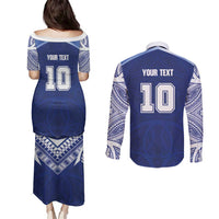 Custom Samoa Rugby Couples Matching Puletasi and Long Sleeve Button Shirt Pacific Motifs - Polynesian Pride