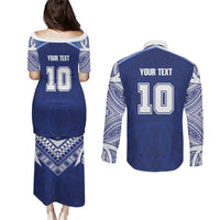 Custom Samoa Rugby Couples Matching Puletasi and Long Sleeve Button Shirt Pacific Motifs LT03 - Polynesian Pride