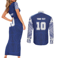 Custom Samoa Rugby Couples Matching Short Sleeve Bodycon Dress and Long Sleeve Button Shirt Pacific Motifs LT03 - Polynesian Pride