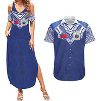 Custom Samoa Rugby Couples Matching Summer Maxi Dress and Hawaiian Shirt Pacific Motifs LT03 Blue - Polynesian Pride