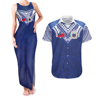 Custom Samoa Rugby Couples Matching Tank Maxi Dress and Hawaiian Shirt Pacific Motifs LT03 Blue - Polynesian Pride