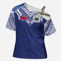 Custom Samoa Rugby Cross Shoulder Shirt Pacific Motifs LT03 Female Blue - Polynesian Pride