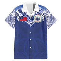 Custom Samoa Rugby Family Matching Long Sleeve Bodycon Dress and Hawaiian Shirt Pacific Motifs LT03 Dad's Shirt - Short Sleeve Blue - Polynesian Pride