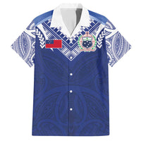Custom Samoa Rugby Family Matching Off Shoulder Maxi Dress and Hawaiian Shirt Pacific Motifs LT03 Dad's Shirt - Short Sleeve Blue - Polynesian Pride